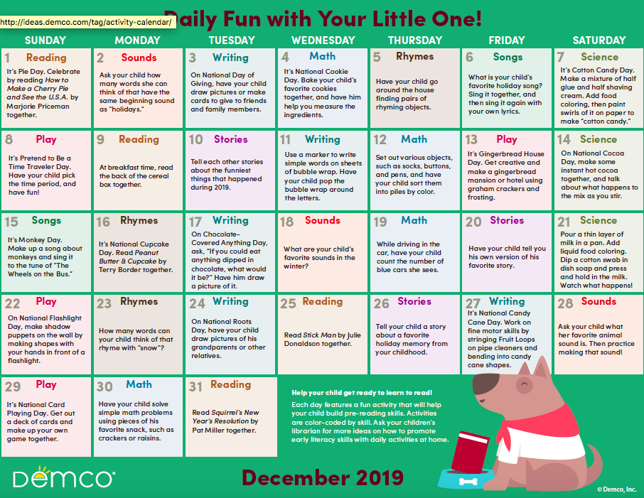 Early Literacy Calendar Early Literacy Calendar